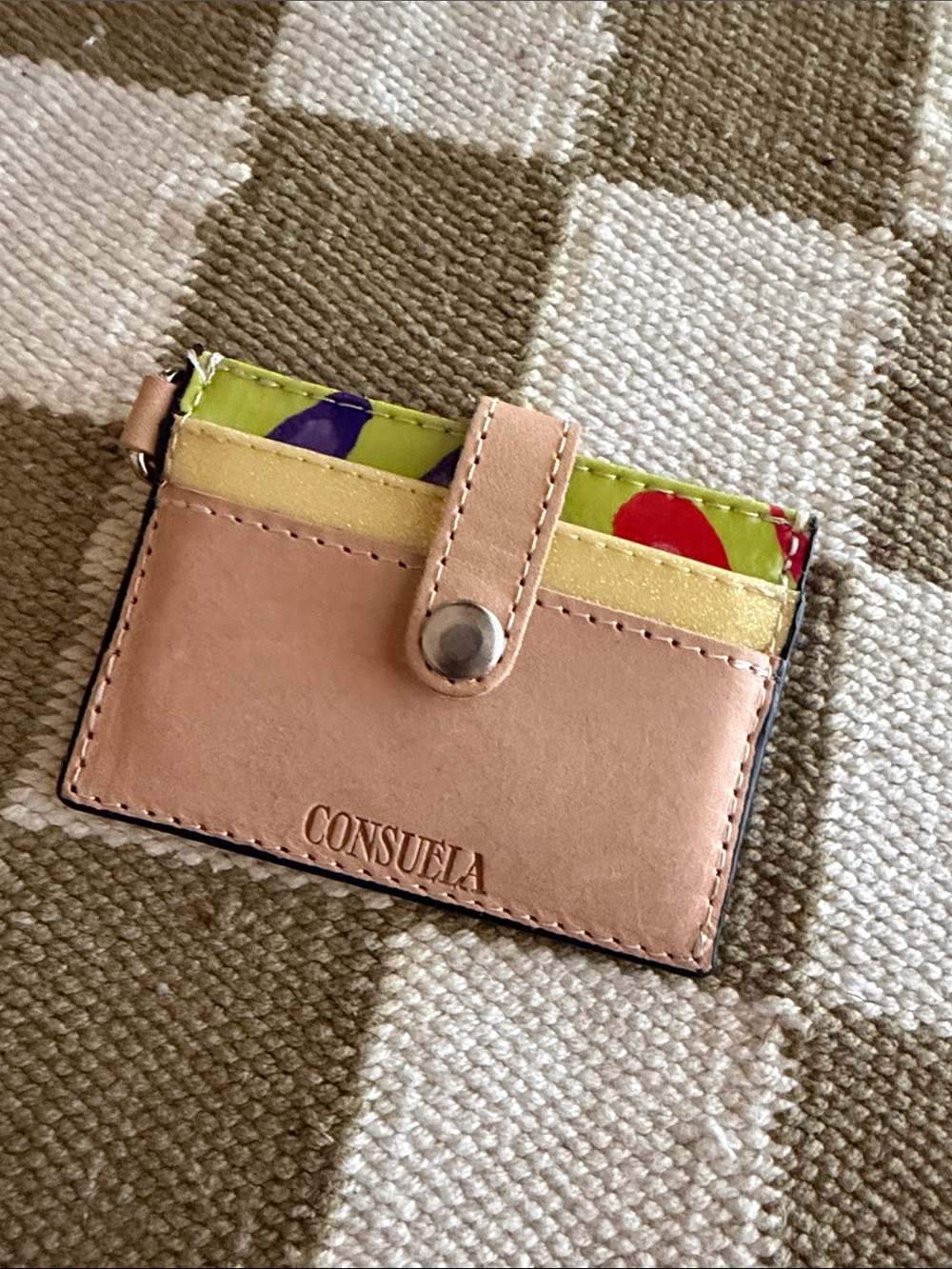 Consuela Pink Leather Kids Card Wallet with Colorful Trim